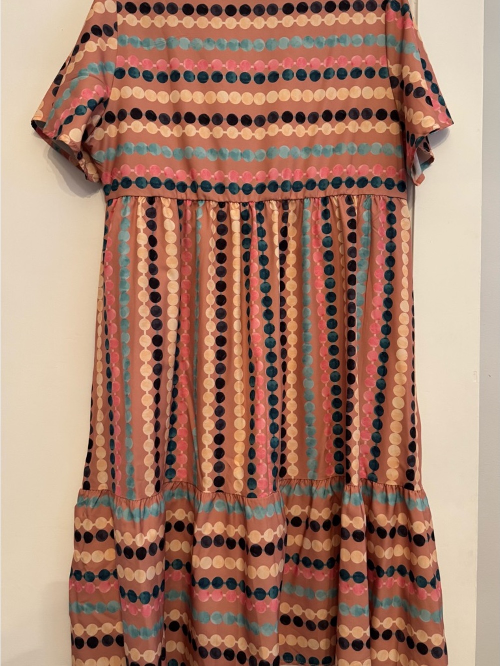 BloomChic Pink Teal Cream Dot-Stripe Dress - Picture 3 of 5
